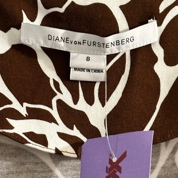 NWT Diane Von Furstenberg Reina Brown & White Floral Dress- Size 8 - Picture 3 of 10